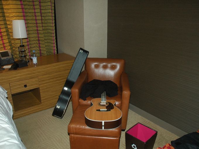 Chris Cornell's acoustic guitar lies on a chair in his hotel room
